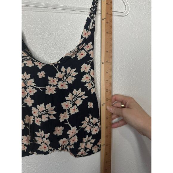 Boho Floral Braided Twist Back Tank Top XS Black Peach Cream Linen Summer Look - Picture 15 of 15